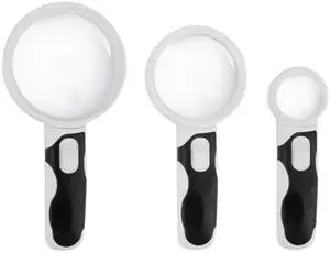 3PCS Magnifying Glass with Light Handheld Magnifier(2.5X & 5X & 16X) 3PCS Magnifying Glass with Light Handheld Magnifier(2.5X & 5X & 16X)