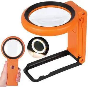 Magnifying Glass with Light and Stand, Foldable Handheld Magnifying Glass 18 LED Illuminated Lighted Magnifier for Macular Degeneration, Seniors Reading, Close Work, Coins, Jewelry Orange Magnifying Glass with Light and Stand, Foldable Handheld Magnifying Glass 18 LED Illuminated Lighted Magnifier for Macular Degeneration, Seniors Reading, Close Work, Coins, Jewelry Orange