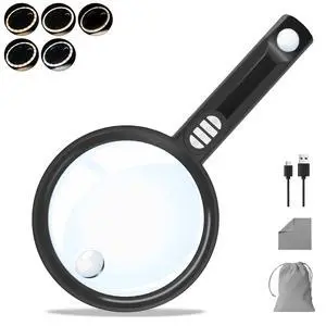 Large Magnifying Glass with 54 LED Light, 10X/20X/45X Handheld Magnifier Large Magnifying Glass with 54 LED Light, 10X/20X/45X Handheld Magnifier