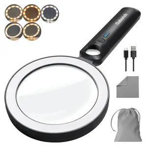 Glass Magnifying Glass with Light Handheld 10X 30X Magnifier with 36 LEDs, 5 Color Modes Rechargeable Lighted Magnifiers, Gift for Senior Reading, Coin, Stamps, Inspection (White & Black) Glass Magnifying Glass with Light Handheld 10X 30X Magnifier with 36 LEDs, 5 Color Modes Rechargeable Lighted Magnifiers, Gift for Senior Reading, Coin, Stamps, Inspection (White & Black)