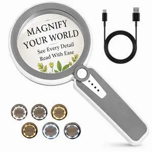45X Magnifying Glass with Light, 4.6" Rechargeable Handheld Magnifier 45X Magnifying Glass with Light, 4.6" Rechargeable Handheld Magnifier