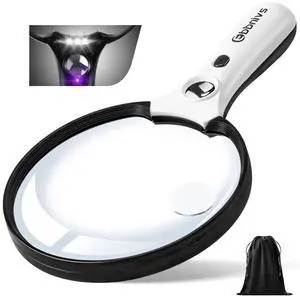 Large Magnifying Glass with Light, Magnifier Handheld Illuminated Lighted Magnifier with 3 LED Lights 1 UV Light Storage Bag Clean Cloth for Seniors Reading Inspection Large Magnifying Glass with Light, Magnifier Handheld Illuminated Lighted Magnifier with 3 LED Lights 1 UV Light Storage Bag Clean Cloth for Seniors Reading Inspection