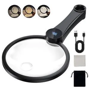 Magnifying Glass with Light, 10X 20X 45X Large Handheld Lighted Magnifying Glass with 49 LED, USB-C Charging for Close Work, Reading, Crafts, Coins, Seniors, Inspection Magnifying Glass with Light, 10X 20X 45X Large Handheld Lighted Magnifying Glass with 49 LED, USB-C Charging for Close Work, Reading, Crafts, Coins, Seniors, Inspection