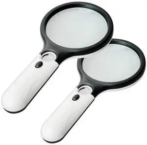 2 Pack Magnifier 3 LED Light, 3X 45X Handheld Magnifier Reading Magnifying Glass Lens Jewelry Loupe 2 Pack Magnifier 3 LED Light, 3X 45X Handheld Magnifier Reading Magnifying Glass Lens Jewelry Loupe