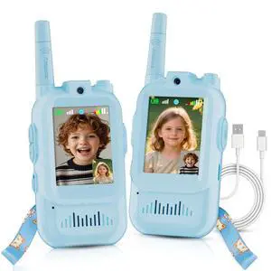 Walkie Talkie for Kids with Video: 2 Pack Rechargeable Toddler Toys with HD Camera & Voice Changer, Long Range Gift Toys for Boy & Girl Age 3-8 for Outdoor Play, Camping (Blue-Blue) Walkie Talkie for Kids with Video: 2 Pack Rechargeable Toddler Toys with HD Camera & Voice Changer, Long Range Gift Toys for Boy & Girl Age 3-8 for Outdoor Play, Camping (Blue-Blue)