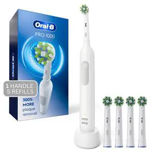 Pro 1000 Rechargeable Electric Toothbrush, White, 4 Replacement Brush Heads Pro 1000 Rechargeable Electric Toothbrush, White, 4 Replacement Brush Heads