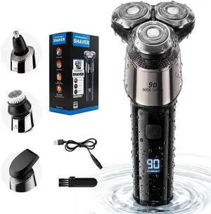 4-en-1 Electric Razor for Men, 9999 RPM High-Speed Electric Shaver with LED Display, 1H Fast Charging, IPX7 Waterproof Razor with Nose Hair Trimmer, Facial Cleansing Brush 4-en-1 Electric Razor for Men, 9999 RPM High-Speed Electric Shaver with LED Display, 1H Fast Charging, IPX7 Waterproof Razor with Nose Hair Trimmer, Facial Cleansing Brush
