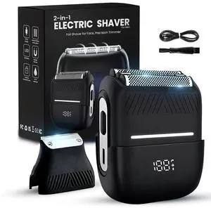 2-in-1 Electric Shaver for Men - Foil Shaver for Face, Precision Trimmer, USB-C Rechargeable, IPX7 Waterproof Wet & Dry Electric Razor for Men, 90-Minute Runtime, LED Display, Compact Travel Shaver 2-in-1 Electric Shaver for Men - Foil Shaver for Face, Precision Trimmer, USB-C Rechargeable, IPX7 Waterproof Wet & Dry Electric Razor for Men, 90-Minute Runtime, LED Display, Compact Travel Shaver