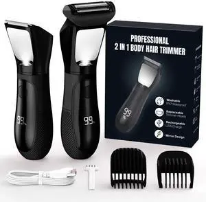 Bikini Trimmer for Men, 2 in 1 Electric Razors Shaver, IPX7 Waterproof Body Hair Trimmer with Mirror, LED Light & Display, Painless Pubic Hair Removal, Black Bikini Trimmer for Men, 2 in 1 Electric Razors Shaver, IPX7 Waterproof Body Hair Trimmer with Mirror, LED Light & Display, Painless Pubic Hair Removal, Black