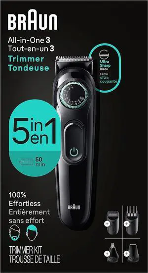 All-in-One Style Kit Series 3 3450, 5-in-1 Trimmer for Men with Beard Trimmer, Ear & Nose Trimmer, Hair Clippers & More, Ultra-Sharp Blade, 40 Length Settings and Washable All-in-One Style Kit Series 3 3450, 5-in-1 Trimmer for Men with Beard Trimmer, Ear & Nose Trimmer, Hair Clippers & More, Ultra-Sharp Blade, 40 Length Settings and Washable