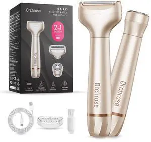 Electric Razor for Women Rechargeable: 2-in-1 Electric Shaver for Face Legs Underarms Bikini Area - Facial Hair Remover with Smooth Shaving - Travel Lock Design (Gold) Electric Razor for Women Rechargeable: 2-in-1 Electric Shaver for Face Legs Underarms Bikini Area - Facial Hair Remover with Smooth Shaving - Travel Lock Design (Gold)