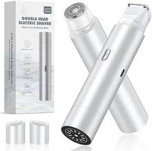 Bikini Trimmer for Women, Dual Head Face Shaver Body Hair Trimmmer, IPX7 Waterproof Womens Electric Razor for Legs, Silver Grey Bikini Trimmer for Women, Dual Head Face Shaver Body Hair Trimmmer, IPX7 Waterproof Womens Electric Razor for Legs, Silver Grey
