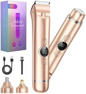 Bikini Trimmer for Women, 4 in 1 Electric Razors for Women - Dual Head, Wet & Dry Use Pubic Body Hair Trimmer Electric Shavers, Rechargeable Womens Facial Razors for Legs, Nose, Armpits, Bikini Area Bikini Trimmer for Women, 4 in 1 Electric Razors for Women - Dual Head, Wet & Dry Use Pubic Body Hair Trimmer Electric Shavers, Rechargeable Womens Facial Razors for Legs, Nose, Armpits, Bikini Area