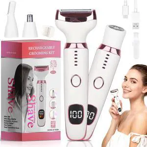 Electric Razor for Women Men with LED Display,4 in 1 Ladies Wet & Dry Body Razors and Facial Hair Remover, Rechargeable Hair Removal Kit for Nose Face Body Leg Bikini Arm Hair (White Pink) Electric Razor for Women Men with LED Display,4 in 1 Ladies Wet & Dry Body Razors and Facial Hair Remover, Rechargeable Hair Removal Kit for Nose Face Body Leg Bikini Arm Hair (White Pink)