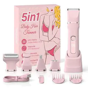5-in-1 Bikini Trimmer for Women,Electric Shaver for Women,Electric Razor Body Hair Trimmer,Cordless Body & Facial Razors, Shaver, IPX7 Waterproof,with 5 Blades,USB Rechargeable(Pink) 5-in-1 Bikini Trimmer for Women,Electric Shaver for Women,Electric Razor Body Hair Trimmer,Cordless Body & Facial Razors, Shaver, IPX7 Waterproof,with 5 Blades,USB Rechargeable(Pink)