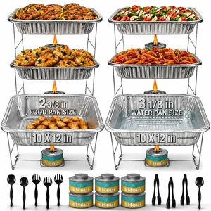 Disposable Chafing Dish Buffet Set, 6 Pack Half Size 10 x 12 Inch Food Pans | Complete buffet kit with foldable wire racks, 4-hour fuel cans, aluminum food and water pans Disposable Chafing Dish Buffet Set, 6 Pack Half Size 10 x 12 Inch Food Pans | Complete buffet kit with foldable wire racks, 4-hour fuel cans, aluminum food and water pans