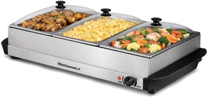 EWM-6171 Triple Buffet Server, 7.5 Qt, Stainless Steel | Adjustable Temperature Control, Clear Slotted Lids - Great for Parties, Entertaining, Holidays & Catering - 3 x 2.5 Qt Trays EWM-6171 Triple Buffet Server, 7.5 Qt, Stainless Steel | Adjustable Temperature Control, Clear Slotted Lids - Great for Parties, Entertaining, Holidays & Catering - 3 x 2.5 Qt Trays