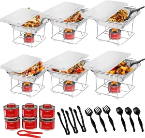 6 Pack - Disposable Chafing Dish Buffet Set, Half Size Pans, Welded Body Food Warmers for Parties, Fuel Cans Complete Set, Warming Trays 6 Pack - Disposable Chafing Dish Buffet Set, Half Size Pans, Welded Body Food Warmers for Parties, Fuel Cans Complete Set, Warming Trays