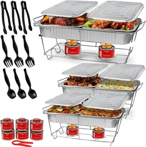 Large Full Size 33-Pcs Disposable Chaffing Buffet with-Covers, Utensils, Fuel Cans Premium Chafing Dish Set for Events, Parties, Catering Large Full Size 33-Pcs Disposable Chaffing Buffet with-Covers, Utensils, Fuel Cans Premium Chafing Dish Set for Events, Parties, Catering