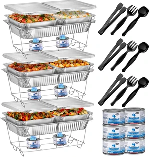 Disposable Chafing Dish Buffet Set, Food Warmers for Parties, Complete 33 Pcs of Chafing Servers with Covers, Catering Supplies with Full-Size Pans (9x13), Warming Trays for Food with Utensils & Lids Disposable Chafing Dish Buffet Set, Food Warmers for Parties, Complete 33 Pcs of Chafing Servers with Covers, Catering Supplies with Full-Size Pans (9x13), Warming Trays for Food with Utensils & Lids