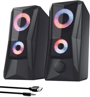 PC Speakers for Desktop, Touch Control Volume Light | USB powered, 3.5mm AUX plug and play for PC, laptop, monitor; compact metal grille; RGB lighting ; front volume knob PC Speakers for Desktop, Touch Control Volume Light | USB powered, 3.5mm AUX plug and play for PC, laptop, monitor; compact metal grille; RGB lighting ; front volume knob