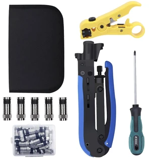 Coax Cable Crimper Kit, Coaxial Compression Tool for RG6 RG59 RG11 | Coax Crimper with Coaxial Cable Stripper, 20 F Compression Connectors, Screwdriver and Storage Bag Coax Cable Crimper Kit, Coaxial Compression Tool for RG6 RG59 RG11 | Coax Crimper with Coaxial Cable Stripper, 20 F Compression Connectors, Screwdriver and Storage Bag