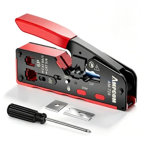 RJ45 Crimper for Cat 5e/6/6a7/8 Pass Through and Normal Network Plug | All-in-one Pass Through RJ45 Crimp Tool, Cut, Trim, Strip, Crimp, for Network and Telephone, Extra Blades and Screw Driver RJ45 Crimper for Cat 5e/6/6a7/8 Pass Through and Normal Network Plug | All-in-one Pass Through RJ45 Crimp Tool, Cut, Trim, Strip, Crimp, for Network and Telephone, Extra Blades and Screw Driver