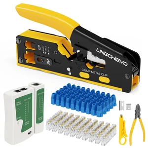 RJ45 Crimp Tool Kit Cat7 Cat6 Cat5 Pass Through Ethernet Crimper | RJ11 RJ12 RJ45 Crimping Tool with 50-Pack Cat6 RJ45 Connectors and Boots,Network Cable Tester,Mini Stripper and Wire Cutter RJ45 Crimp Tool Kit Cat7 Cat6 Cat5 Pass Through Ethernet Crimper | RJ11 RJ12 RJ45 Crimping Tool with 50-Pack Cat6 RJ45 Connectors and Boots,Network Cable Tester,Mini Stripper and Wire Cutter