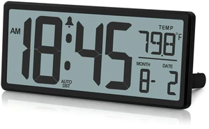 13.8" Auto Set Digital Wall Clock, Auto DST Alarm Clock Battery Operated | Wall/Desktop Clock for Bedroom, Classroom, Office, Large Display with Alarm Function, Temperature, Date and Day, Humidity 13.8" Auto Set Digital Wall Clock, Auto DST Alarm Clock Battery Operated | Wall/Desktop Clock for Bedroom, Classroom, Office, Large Display with Alarm Function, Temperature, Date and Day, Humidity