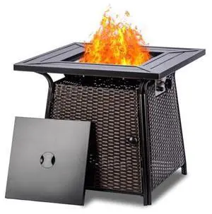 OutVue 28 inch Wicker Propane Fire Pit Table,Gas Fire Pits Table for Outside,50000 BTU Propane Firepit with Lid &Lava Rocks,Gas Firepit for Garden,Yard (Brown Rattan) OutVue 28 inch Wicker Propane Fire Pit Table,Gas Fire Pits Table for Outside,50000 BTU Propane Firepit with Lid &Lava Rocks,Gas Firepit for Garden,Yard (Brown Rattan)