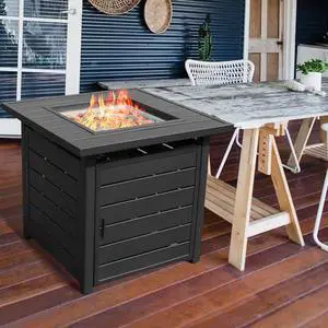 OutVue 28 inch Propane Fire Pit Table, Outdoor Gas Fire Pits with Lid & Lava Rock, 50000 BTU Firepit for Dinning, Party in Outside, Patio, Garden or Yard (Black) OutVue 28 inch Propane Fire Pit Table, Outdoor Gas Fire Pits with Lid & Lava Rock, 50000 BTU Firepit for Dinning, Party in Outside, Patio, Garden or Yard (Black)