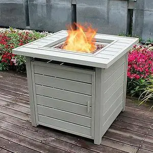 OutVue 28 Inch Propane Fire Pit Table, Outdoor Gas Fire Pits with Lid & Lava Rock, 50000 BTU Firepit for Dinning, Party in Outside, Patio, Garden or Yard (Light Grey) OutVue 28 Inch Propane Fire Pit Table, Outdoor Gas Fire Pits with Lid & Lava Rock, 50000 BTU Firepit for Dinning, Party in Outside, Patio, Garden or Yard (Light Grey)