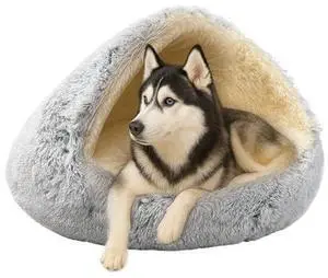 ShinHye Round Plush Fluffy Hooded Cat Bed Cave, Cozy for Indoor Cats or Small Dogs, Waterproof Bottom, Washable35 in ShinHye Round Plush Fluffy Hooded Cat Bed Cave, Cozy for Indoor Cats or Small Dogs, Waterproof Bottom, Washable35 in