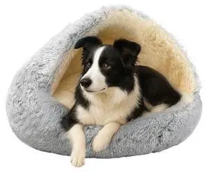 ShinHye Round Plush Fluffy Hooded Cat Bed Cave, Cozy for Indoor Cats or Small Dogs, Waterproof Bottom, Washable30 in ShinHye Round Plush Fluffy Hooded Cat Bed Cave, Cozy for Indoor Cats or Small Dogs, Waterproof Bottom, Washable30 in