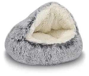 ShinHye Plush Fluffy Hooded Cat Bed Cave, Cozy for Indoor Cats or Small Dogs - Waterproof, Washable, 2626inch, Grey ShinHye Plush Fluffy Hooded Cat Bed Cave, Cozy for Indoor Cats or Small Dogs - Waterproof, Washable, 2626inch, Grey
