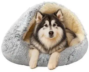 ShinHye Round Plush Fluffy Hooded Cat Bed Cave, Cozy for Indoor Cats or Small Dogs, Waterproof Bottom, Washable40 in ShinHye Round Plush Fluffy Hooded Cat Bed Cave, Cozy for Indoor Cats or Small Dogs, Waterproof Bottom, Washable40 in