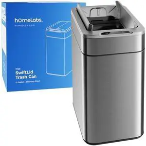 hOmeLabs - 13 Gallon Kitchen Trash Can - Retractable Automatic Sensor Butterfly Lid, Space-Saving Design, Easy to Clean, Battery-Operated with Batteries Included - Stainless Steel hOmeLabs - 13 Gallon Kitchen Trash Can - Retractable Automatic Sensor Butterfly Lid, Space-Saving Design, Easy to Clean, Battery-Operated with Batteries Included - Stainless Steel