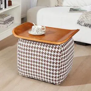 zyz 21 Inch Square Storage Ottoman Coffee Table, Modern Ottoman with Flip-Top Lidm, Solid Wood Panel, Houndstooth Fabric Footstool, Accent Ottoman for Living Room, Bedroom, Corners, Entryways (Brown) zyz 21 Inch Square Storage Ottoman Coffee Table, Modern Ottoman with Flip-Top Lidm, Solid Wood Panel, Houndstooth Fabric Footstool, Accent Ottoman for Living Room, Bedroom, Corners, Entryways (Brown)