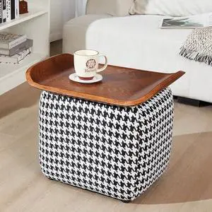 zyz 21 Inch Square Storage Ottoman Coffee Table, Modern Ottoman with Flip-Top Lidm, Solid Wood Panel, Houndstooth Fabric Footstool, Accent Ottoman for Living Room, Bedroom, Corners, Entryways (Black) zyz 21 Inch Square Storage Ottoman Coffee Table, Modern Ottoman with Flip-Top Lidm, Solid Wood Panel, Houndstooth Fabric Footstool, Accent Ottoman for Living Room, Bedroom, Corners, Entryways (Black)