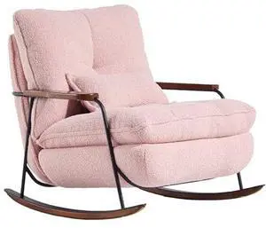 zyz Oversized Nursery Rocking Chair with Pillow, Teddy Upholstered Rocker Chair with Solid Wood & Steel Frame, 25° Gentle Rocking Accent Chair with DIY Ottoman Footrest for Living Room Bedroom, Pink zyz Oversized Nursery Rocking Chair with Pillow, Teddy Upholstered Rocker Chair with Solid Wood & Steel Frame, 25° Gentle Rocking Accent Chair with DIY Ottoman Footrest for Living Room Bedroom, Pink