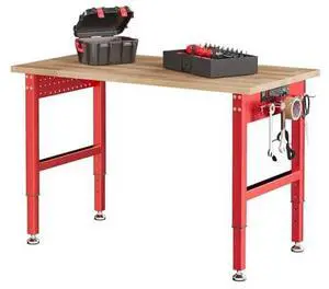 SPECRAFT Red Adjustable Heavy Duty Workbench with 4 AC Outlet and 2 USB Ports Power Outlets, 2000 Lbs Capacity, Rubber Wood Top for Garage, Workshop, Office SPECRAFT Red Adjustable Heavy Duty Workbench with 4 AC Outlet and 2 USB Ports Power Outlets, 2000 Lbs Capacity, Rubber Wood Top for Garage, Workshop, Office