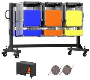 Specraft Folding Chair Rack and Table Cart for 12 Tables or 42 Chairs, 550 lbs Capacity, PU Wheels, Dust Cover, Elastic Cords, Black Specraft Folding Chair Rack and Table Cart for 12 Tables or 42 Chairs, 550 lbs Capacity, PU Wheels, Dust Cover, Elastic Cords, Black
