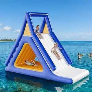 SPECRAFT 15L×10W×11H FT Commercial Inflatable Water Slide with Climbing Handle, White & Blue & Yellow, Outdoor Waterfall Slide for Adults & Kids, Easy Setup Lake & Boat Water Fun SPECRAFT 15L×10W×11H FT Commercial Inflatable Water Slide with Climbing Handle, White & Blue & Yellow, Outdoor Waterfall Slide for Adults & Kids, Easy Setup Lake & Boat Water Fun