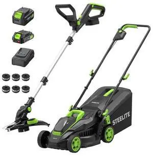 STEELITE 20V Electric Lawn Mower & 12-Inch 2-in-1 String Trimmer/Edger Combo, 13-Inch Cordless Mower with 4.0Ah + 2.0Ah Batteries & Charger, 5 Replacement Spools for Small Lawns STEELITE 20V Electric Lawn Mower & 12-Inch 2-in-1 String Trimmer/Edger Combo, 13-Inch Cordless Mower with 4.0Ah + 2.0Ah Batteries & Charger, 5 Replacement Spools for Small Lawns