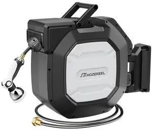 1/2" x 100+6 FT Heavy Duty Retractable Garden Hose Reel by HOZEREEL, Outdoor Garden Hose Reels - Self Retract Wall Mount Hose Reel Automatic Storage, Any Length Lock, 10 Pattern Nozzle Black 1/2" x 100+6 FT Heavy Duty Retractable Garden Hose Reel by HOZEREEL, Outdoor Garden Hose Reels - Self Retract Wall Mount Hose Reel Automatic Storage, Any Length Lock, 10 Pattern Nozzle Black