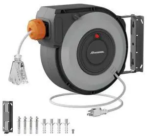 Retractable Extension Cord Reel, 70 FT Heavy Duty 14AWG/3C SJTOW Power Cord, Lighted Triple Outlets, Adjustable Stopper, Ceiling & Wall Mount, ETL Listed Retractable Extension Cord Reel, 70 FT Heavy Duty 14AWG/3C SJTOW Power Cord, Lighted Triple Outlets, Adjustable Stopper, Ceiling & Wall Mount, ETL Listed