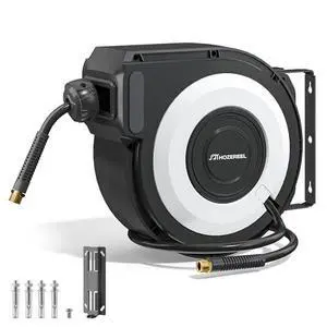 Enclosed Retractable Air Hose Reel, 3/8 Inch x 50 Ft Hybrid Hose Air Compressor Hose Reel in Max 300 PSI Design, 180°Swivel Bracket Quick Coupler(Black&White) Enclosed Retractable Air Hose Reel, 3/8 Inch x 50 Ft Hybrid Hose Air Compressor Hose Reel in Max 300 PSI Design, 180°Swivel Bracket Quick Coupler(Black&White)