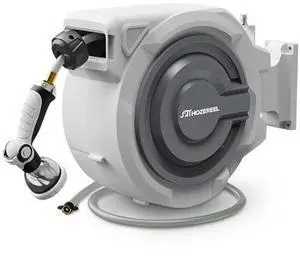 100FT X 1/2" Retractable Garden Hose Reel by HOZEREEL | Automatic Self-Retract Wall Mount Hose Reel with Enclosed Storage, Any Length Lock, 10 Pattern Nozzle - Grey, Polycarbonate Material 100FT X 1/2" Retractable Garden Hose Reel by HOZEREEL | Automatic Self-Retract Wall Mount Hose Reel with Enclosed Storage, Any Length Lock, 10 Pattern Nozzle - Grey, Polycarbonate Material