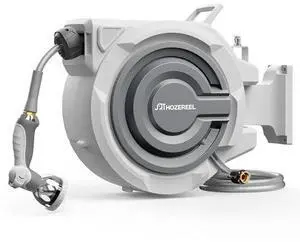 2-Piece Bundle: HOZEREEL 110 FT x 1/2" Smart Retractable Garden Hose Reel with Wall Mounting Bracket, Enclosed Storage Hose Reel with Any Length Lock and 10 Pattern Nozzle, Grey 2-Piece Bundle: HOZEREEL 110 FT x 1/2" Smart Retractable Garden Hose Reel with Wall Mounting Bracket, Enclosed Storage Hose Reel with Any Length Lock and 10 Pattern Nozzle, Grey