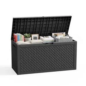 PatioZen 110 Gallon Resin Deck Box, Lockable Patio Outdoor Storage Box for Furniture, Garden Tools and Tools Storage, Waterproof Outside Storage Boxes - Patterned black PatioZen 110 Gallon Resin Deck Box, Lockable Patio Outdoor Storage Box for Furniture, Garden Tools and Tools Storage, Waterproof Outside Storage Boxes - Patterned black